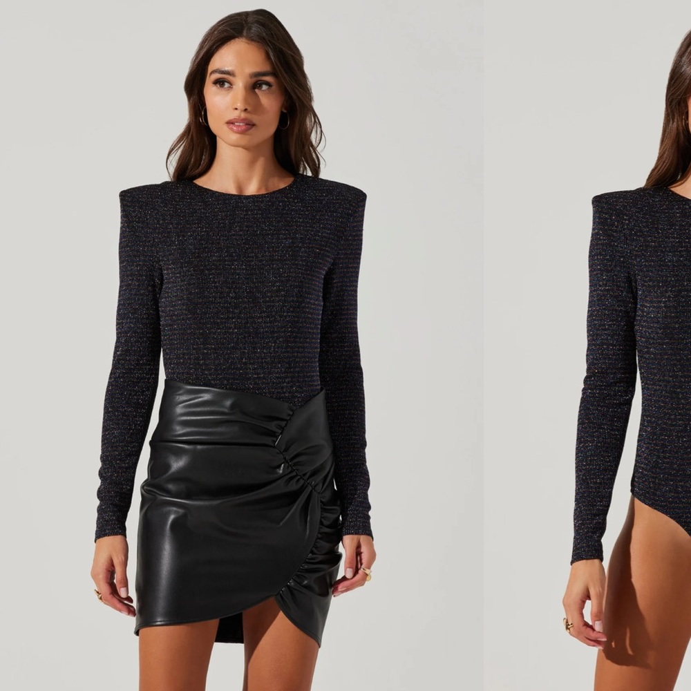 NWT ASTR the Label Black Multicolor Metallic Padded Shoulder Bodysuit